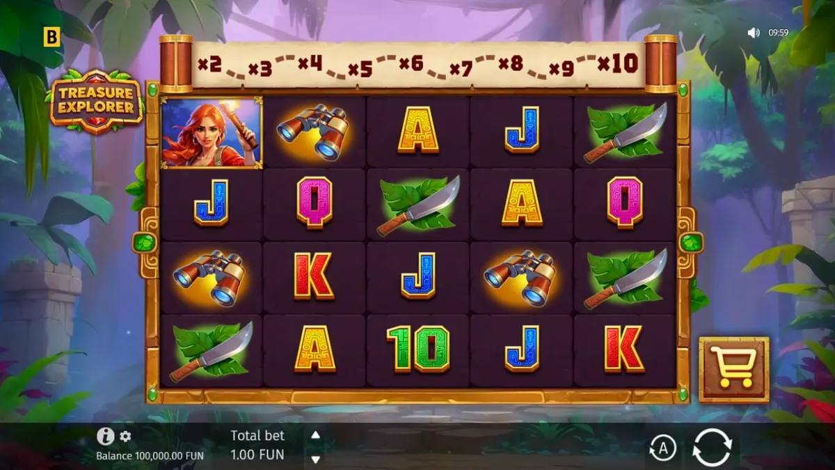 Laura Loot menjelajahi reruntuhan Aztec dalam slot Treasure Explorer